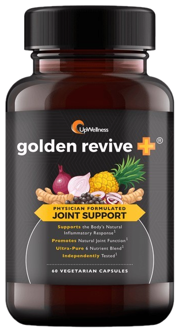 Golden Revive+ bottle — physician-formulated joint support, 60 vegetarian capsules